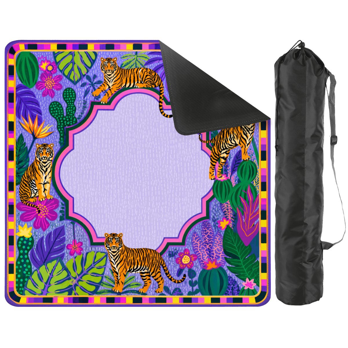 Tiger Jungle Mahjong Mat, Tropical Botanical Game Table Mat, Safari Wild Cat Decor