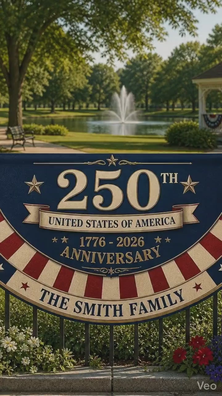 Personalized 250th Anniversary Bunting Flag, Custom Family Name Patriotic Banner 1776-2026
