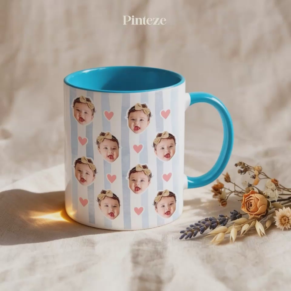 Personalized Baby Face Mug, Custom Photo Stripe Cup, New Parents Gift