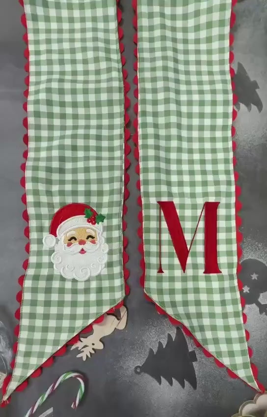 Personalized Christmas Tree Wreath Sash, Embroidered Holiday Decor, Christmas Front Door Decor
