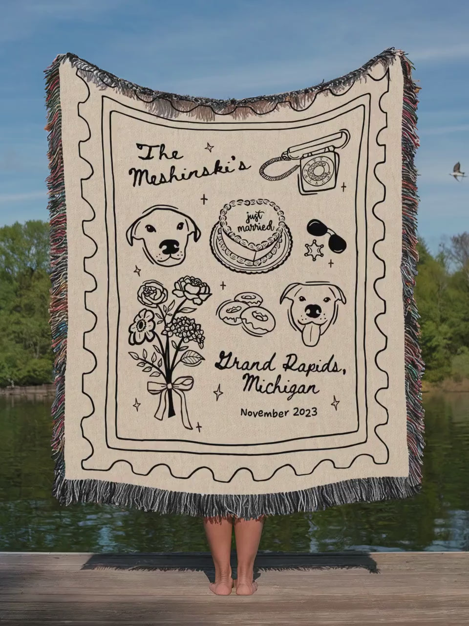 Custom Wedding Woven Blanket Personalized Bridal Shower Gift for Bride To Be Wedding Keepsake Throw
