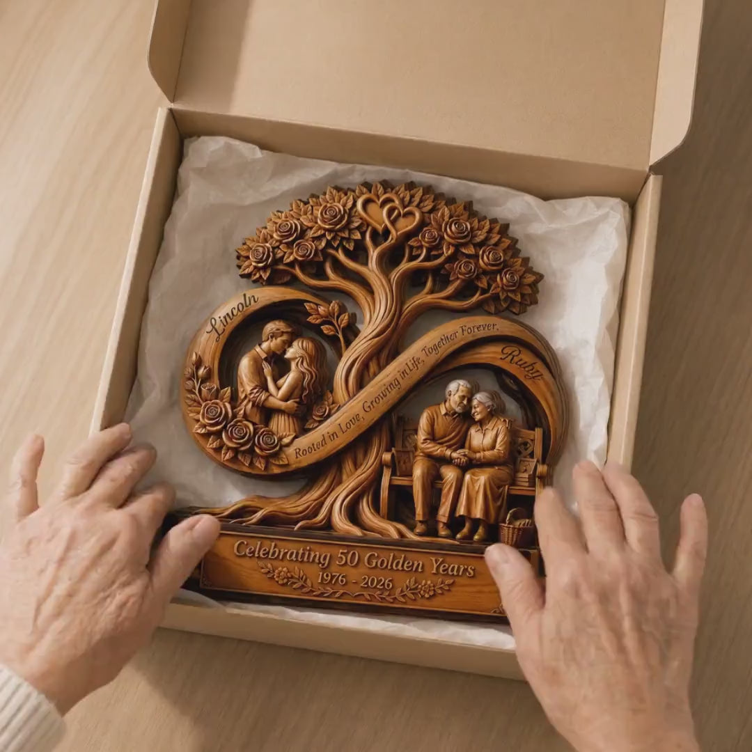 Personalized Infinity Tree Wooden Plaque, Custom 50th Wedding Anniversary, Gift for Couple