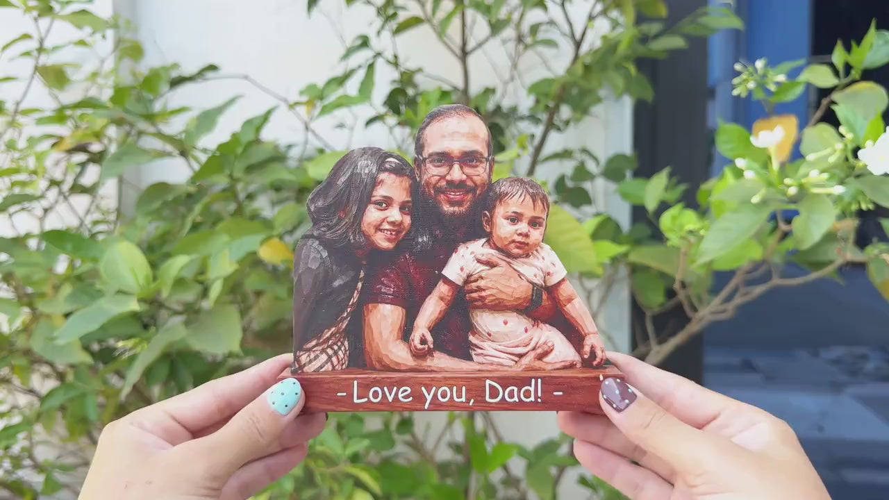 Personalized Family Portrait Wooden Sign, Dad and Kids Wood Block, Father’s Day Gift for Dad Grandpa