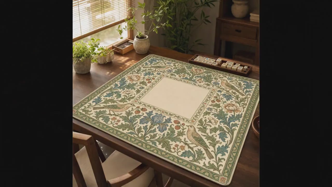 William Morris Inspired Mahjong Mat, Arts and Crafts Thrush & Strawberry Game Mat, Victorian Botanical Non Slip Mat