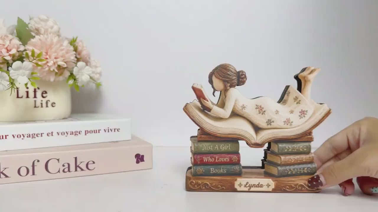 Custom Book Lover Wooden Block, Reading Girl Figurine, Bookworm Gift for Her, Reader Shelf Decor, Librarian Gift