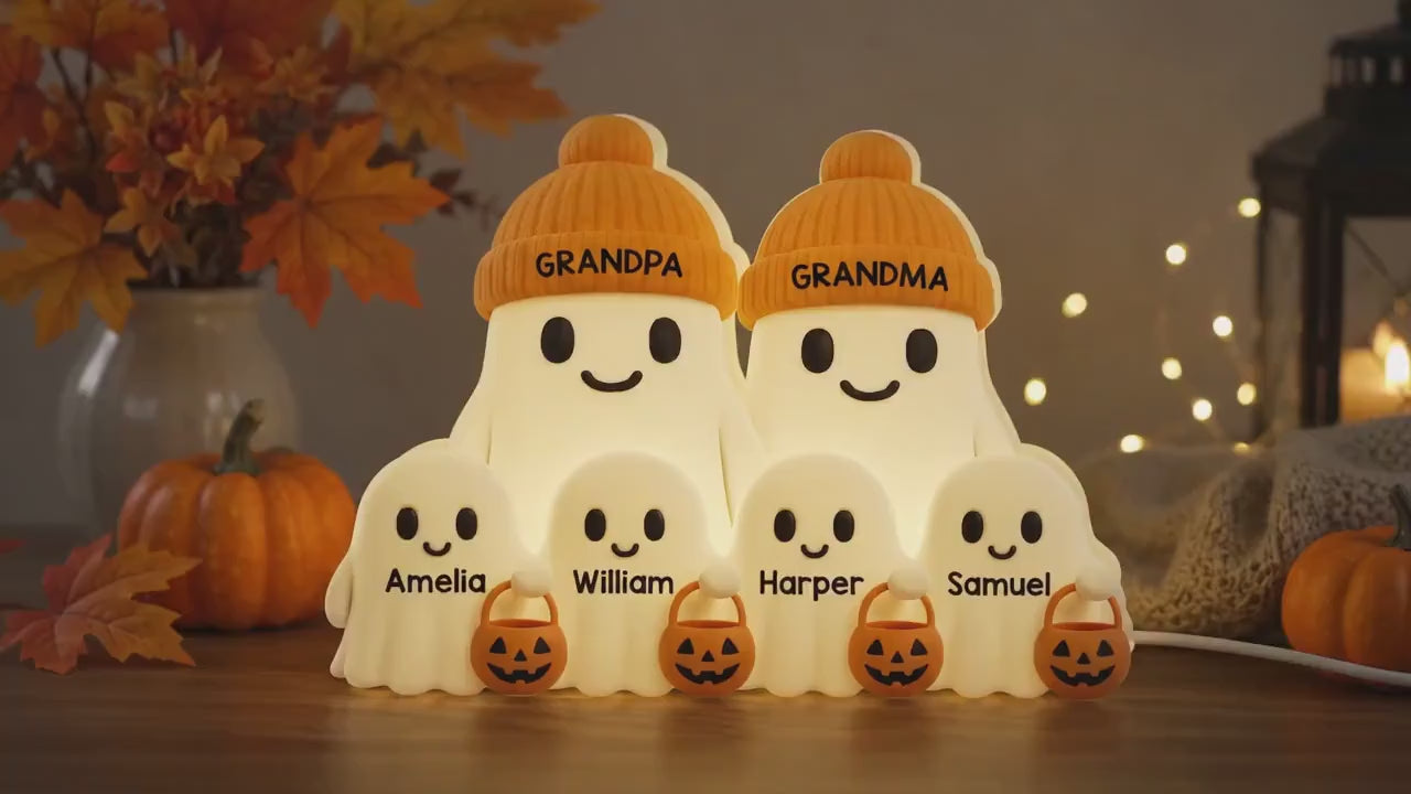 Personalized Halloween Ghost Family Acrylic Light Box, Custom Name Ghost Statue, Grandma and Grandpa Ghost Gift