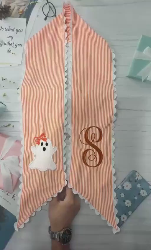 Personalized Halloween Tree Wreath Sash, Ghost Door Sash, Custom Name Embroidered Holiday Decor