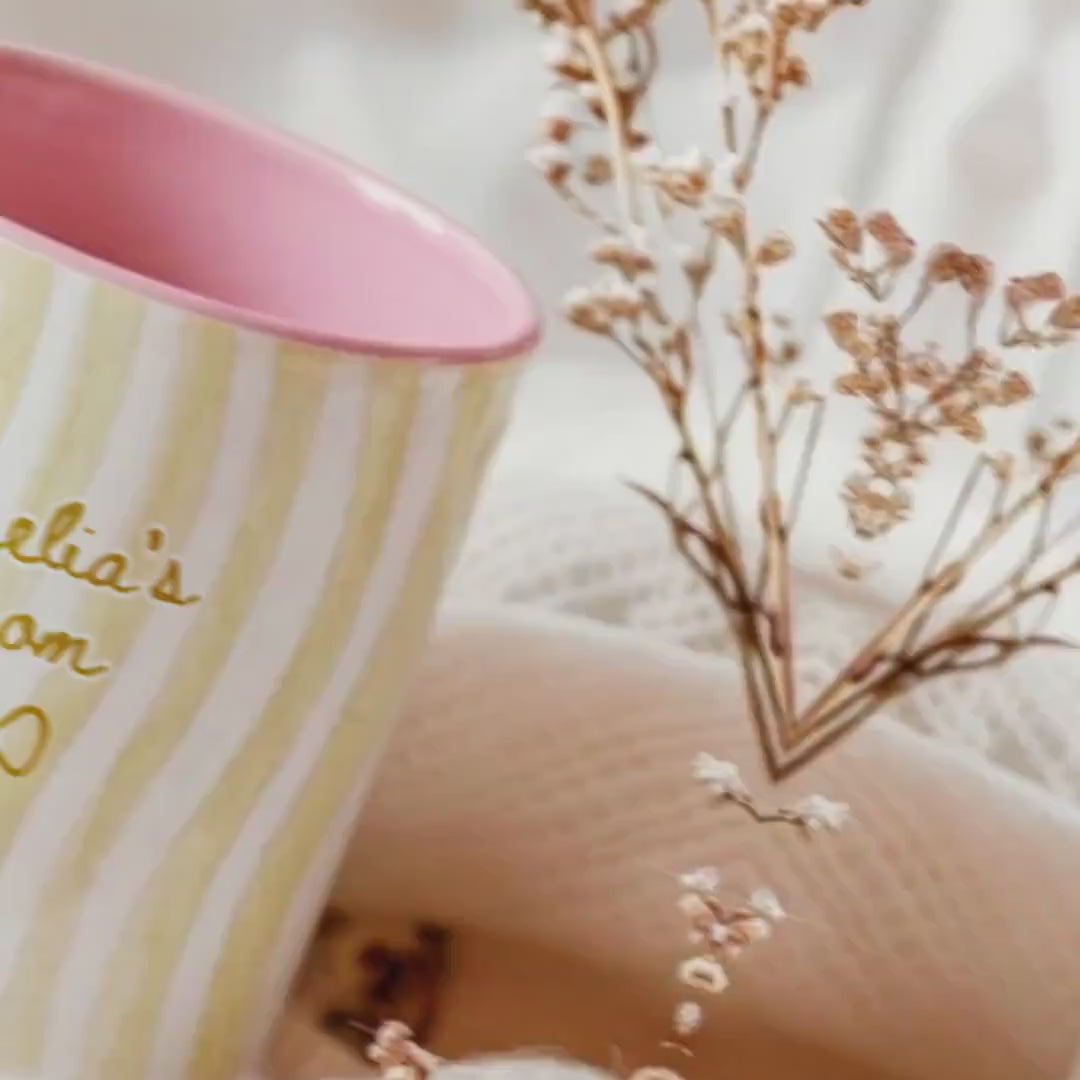 Personalized Grandma Stripe Mug, Coquette Striped Name Mug Gifts, Mother's Day Gift for Nana