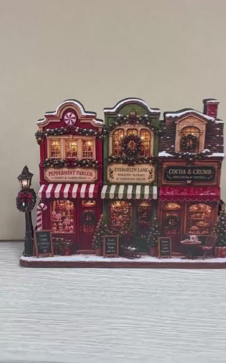 Christmas Village Wooden Block Decor, Mini Holiday Village Shop Display, Rustic Farmhouse Mantel Shelf Sitter