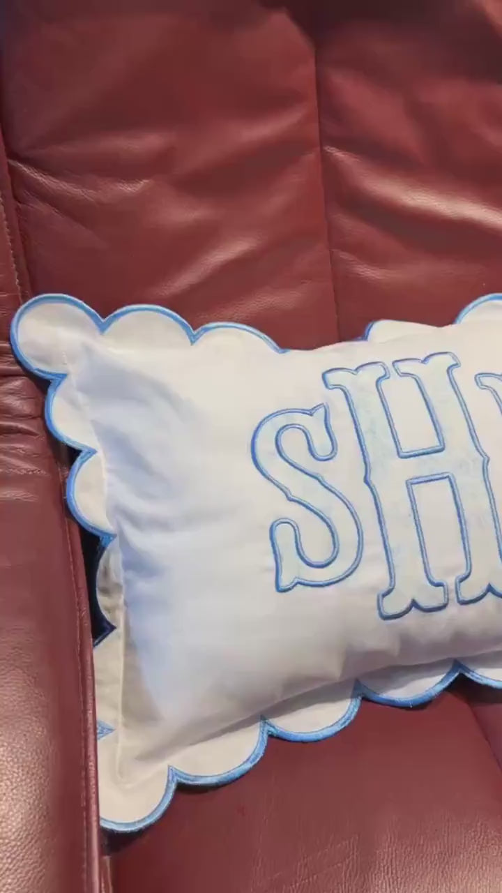 Personalized Monogram Pillow Cover, Custom Embroidered Initial Pillow, Scalloped Trim Pillowcase, Baby Room Decor