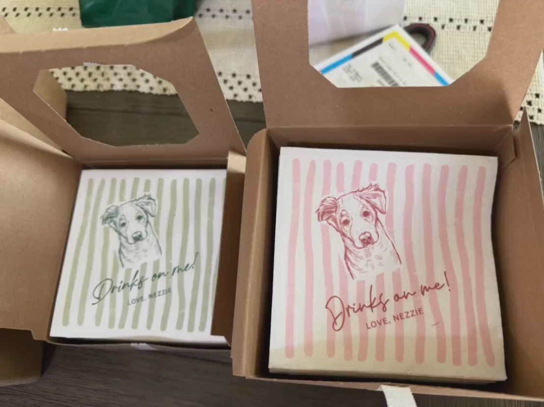Custom Pet Napkins For Wedding, Personalized Dog And Cat Portrait From Photo, Dog Cocktail Engagement Serviettes