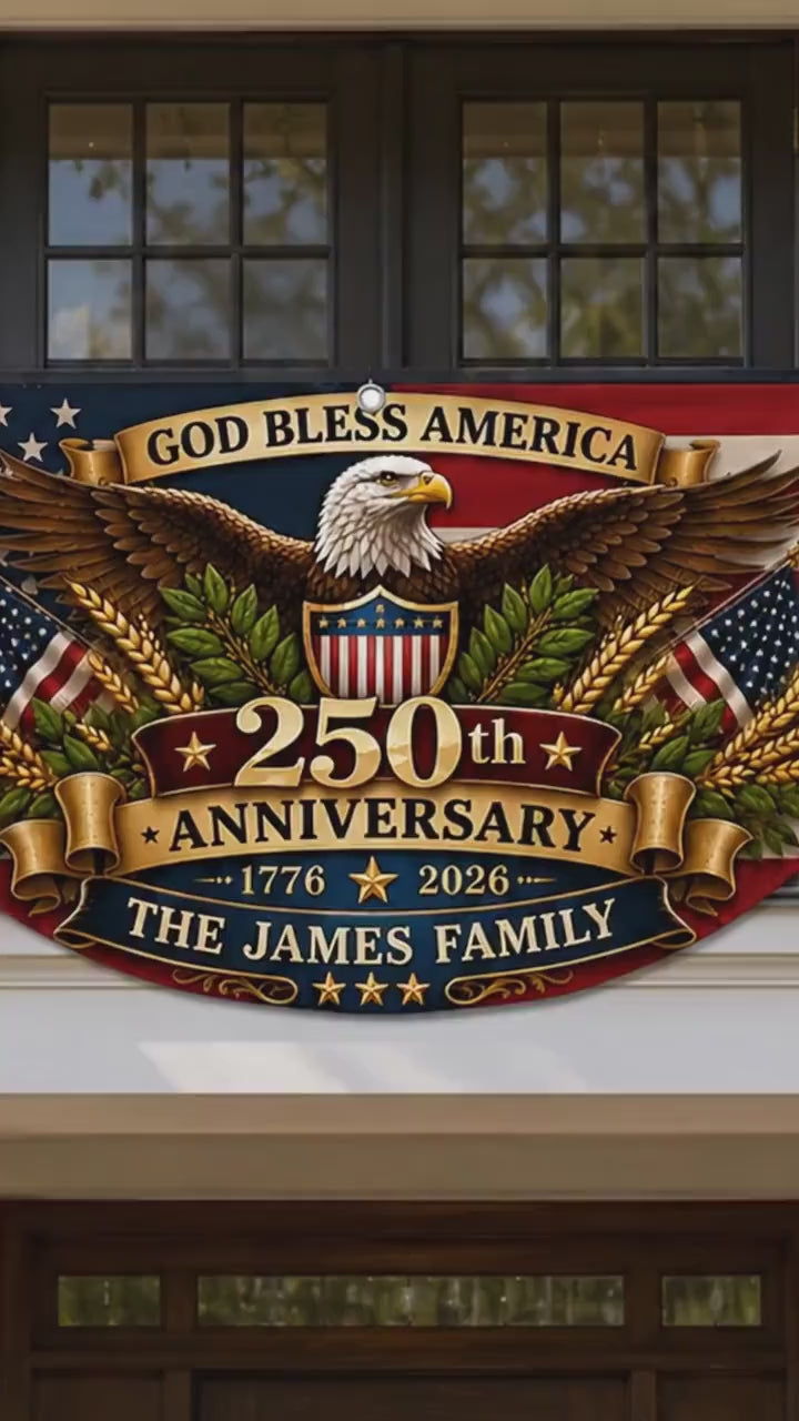Personalized Family Name USA 250th Anniversary Bunting Flag 1776-2026