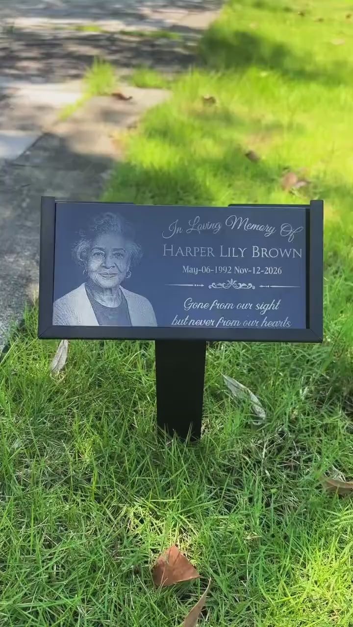 Personalized Photo Memorial Stone, Custom Granite Grave Marker With Stand