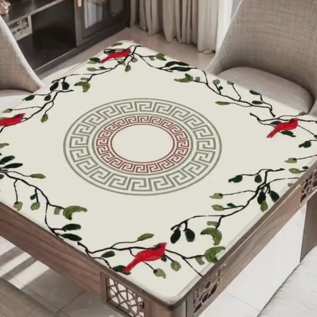 Cardinals Limited Edition Mahjong Mat, Guest Artist Martha Lynn Mitchell Fine Art Original Design, Gift for Mahjongg Host Player Teacher