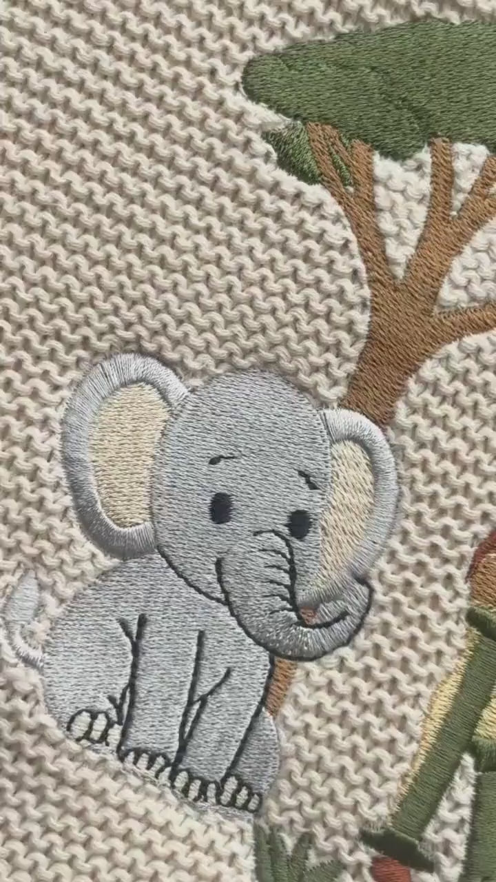 Personalized Embroidered Lion Baby Blanket Name, Custom Name Knit Giraffe Safari Newborn Gift