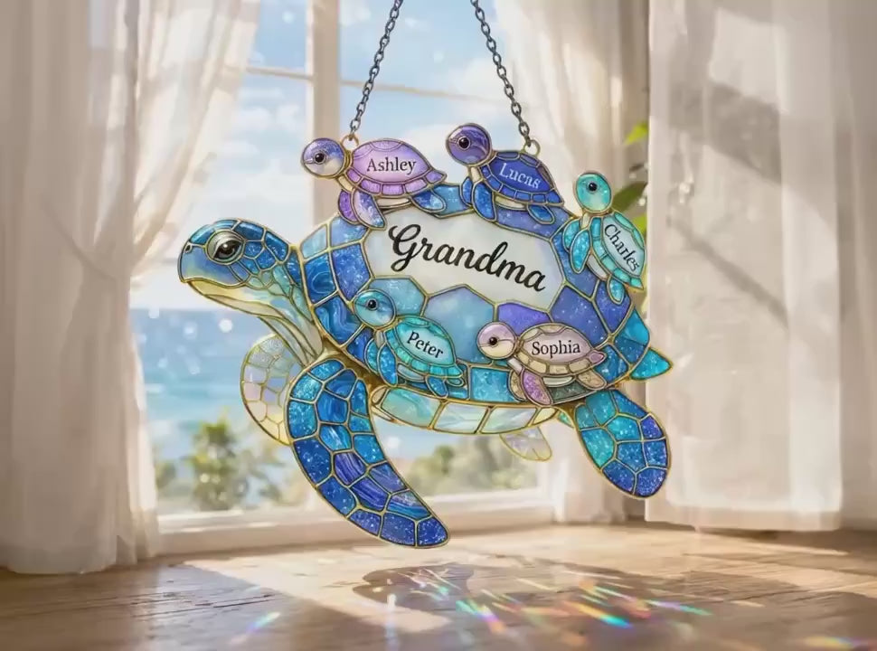 Personalized Grandma Turtle Suncatcher, Custom Grandma Turtle Acrylic Window Art