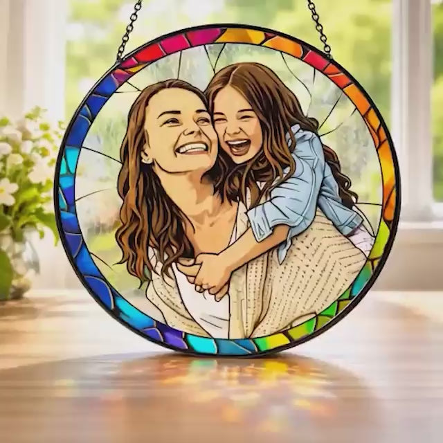 Custom Stained Glass Mom Portrait Suncatcher, Mothers Day Gift