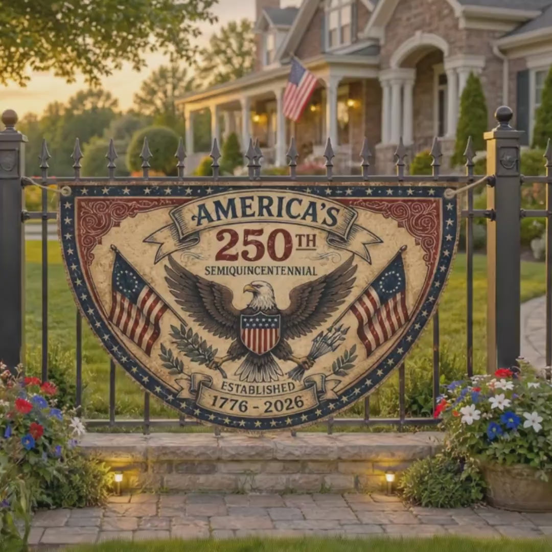 America 250th Anniversary Bunting Banner, Semiquincentennial 1776-2026 Patriotic Eagle Fan Flag