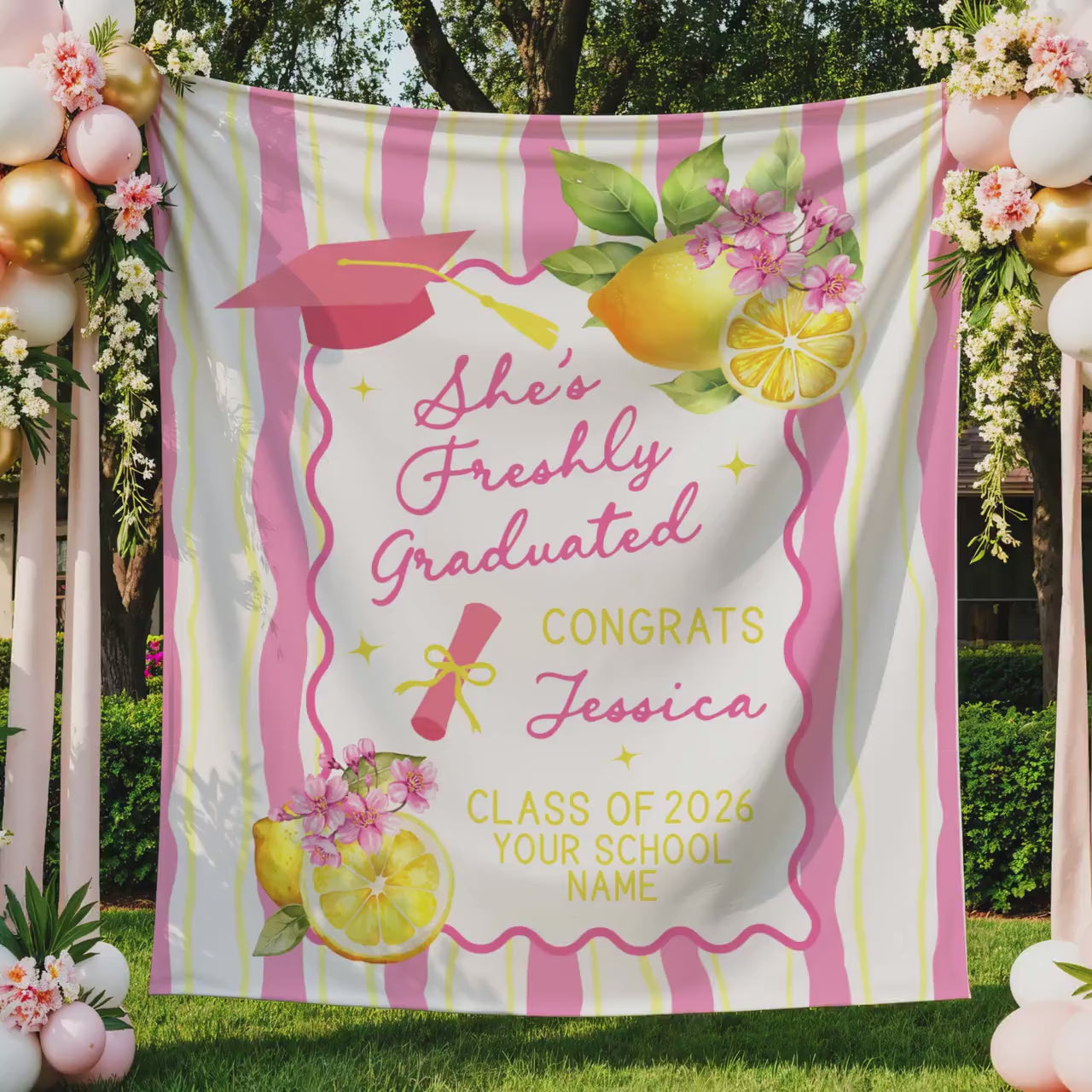 Personalized Freshly Graduated Banner, Graduation Party Welcome Sign, Grad Party Tapestry Decoration