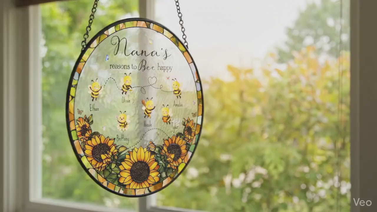 Personalized Grandma's Reason To Bee Happy Stained Glass Suncatcher, Mother's Day Gift