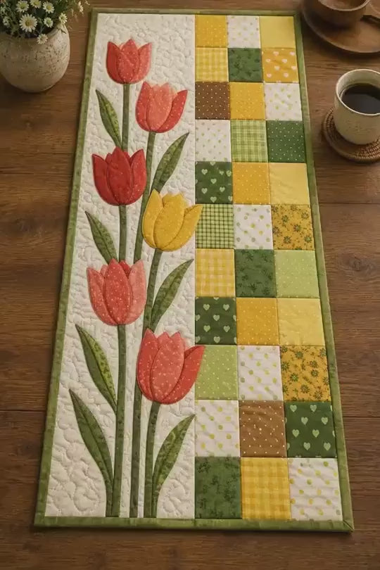 Tulip Quilt Pattern, Spring Table Runner, Floral Wall Hanging