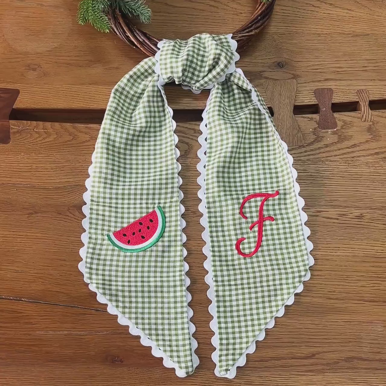Monogrammed Watermelon Ric Rac Wreath Sash, Personalized Summer Front Decor Wreath, Embroidered Bow Sash
