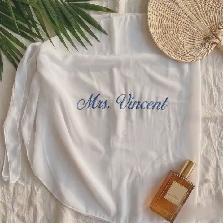 Personalized Embroidered Bride Beach Wrap, Bachelorette Party Swim Coverup, Custom Text Sarong Skirt for Bride