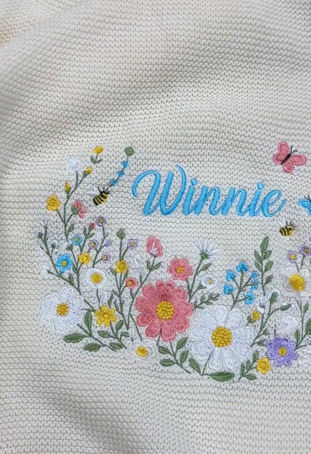 Personalized Floral Baby Blanket, Custom Name Blanket for Baby Girl, Soft Embroidered Flower Throw, Newborn Nursery Decor
