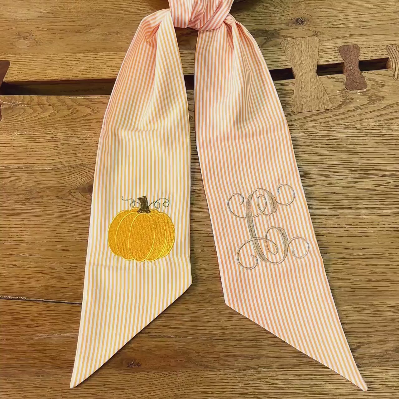 Embroidered Pumpkin Wreath Sash, Fall Monogram Door Ric Rac Bow, Custom Initial Thanksgiving Front Door Decor