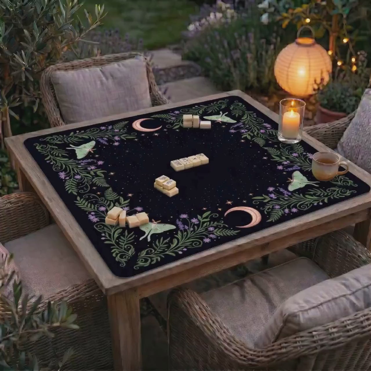 Witchy Botanical Mahjong Mat, Roll Up Mat with Bag, Mahjong Gift for Her, Game Night Gift