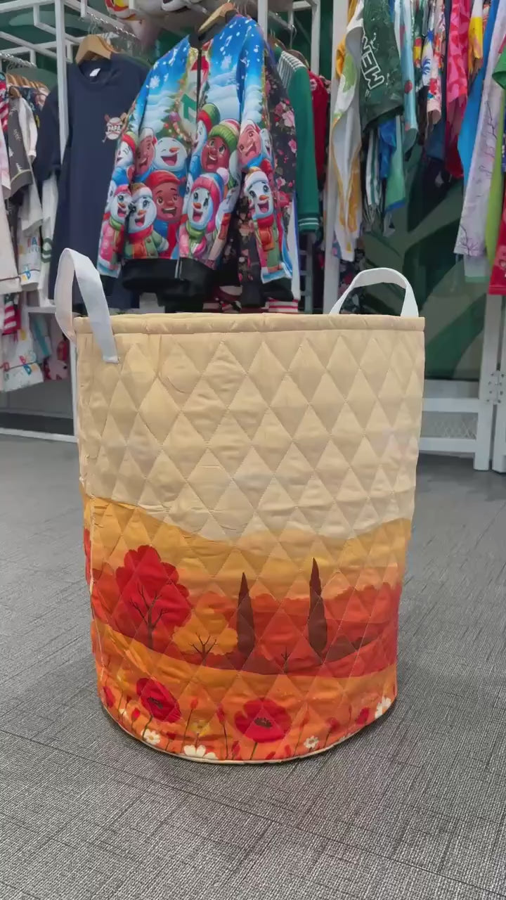 Colorful Cat Quilted Laundry Basket, Patchwork Kitten Storage Hamper, Floral Cat Lover Gift