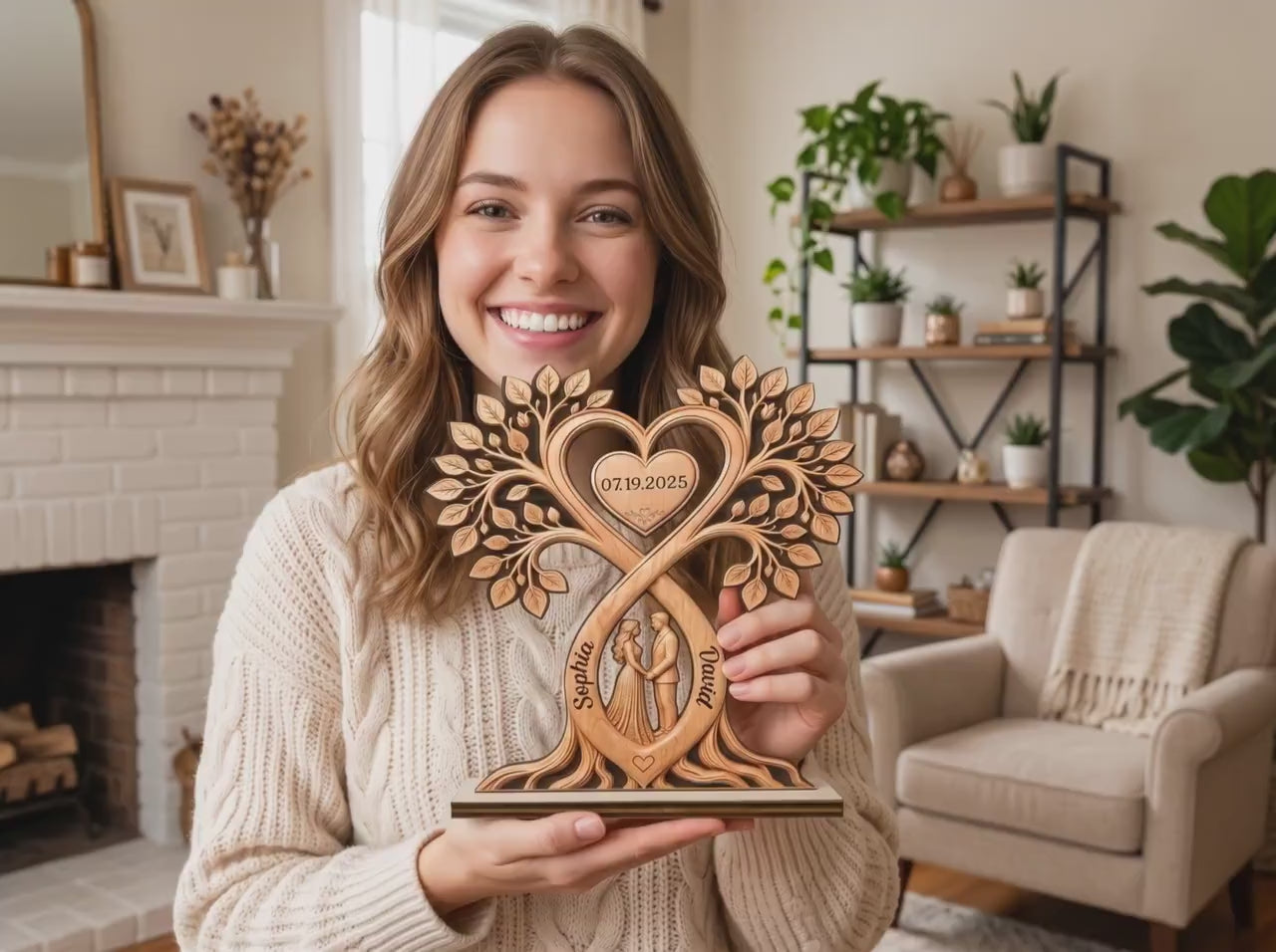 Personalized Couple Heart Tree Wooden Block, Custom Couple Name Sign, Anniversary Gift, Rustic Wedding Gifts