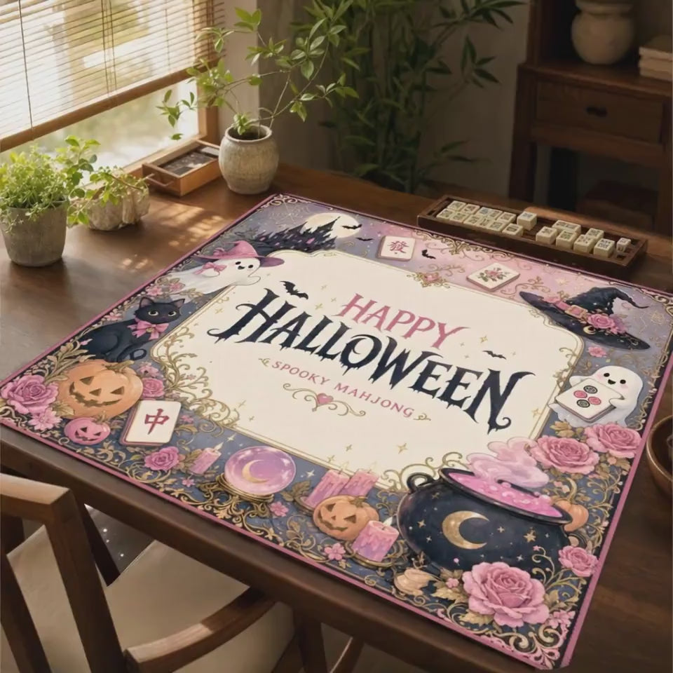 Spooky Mahjong Mat, Halloween Game Table Decor