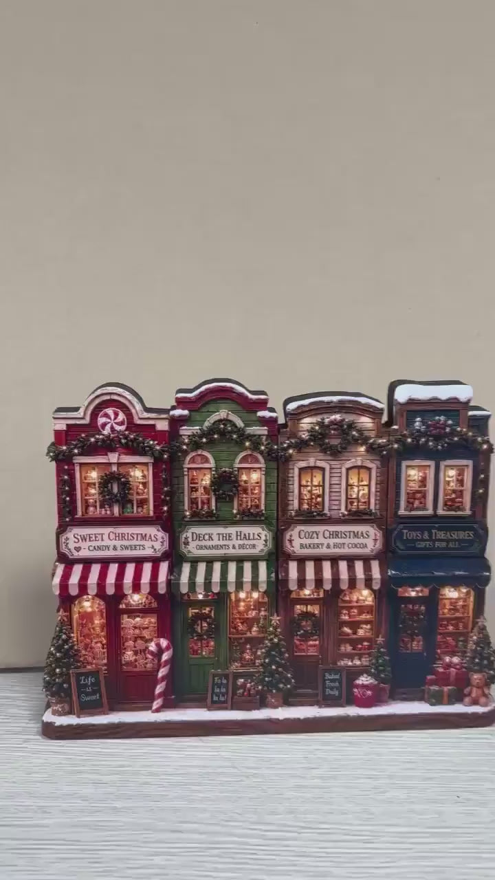 Christmas Wooden Block Village Decor, Lighted Christmas Village Decor, Rustic Farmhouse Mantel Centerpiece