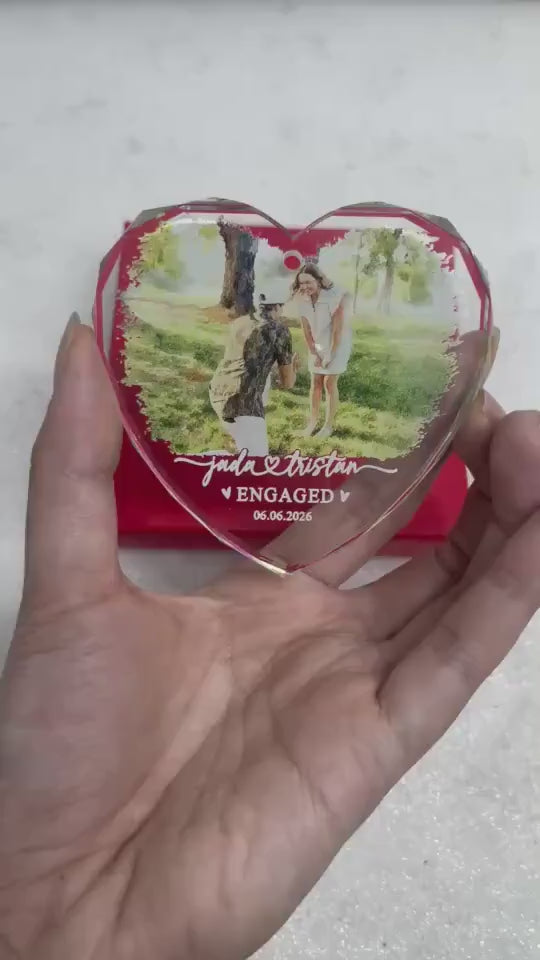 Custom Engagement Photo Ornament, First Christmas Engaged 2026 Glass Ornament, Watercolor Picture Couple Keepsake
