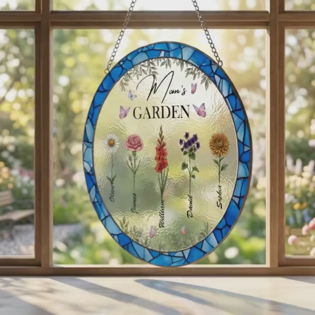 Personalized Birth Flowers Suncatcher Mothers Day Gift, Custom Birth Month Flowers