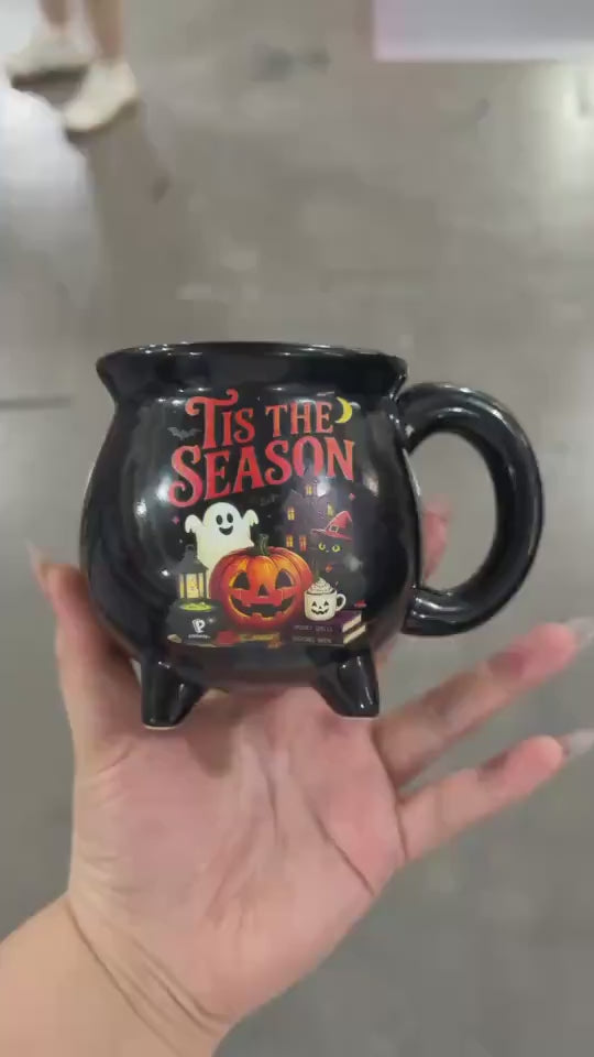 Personalized Autumn Witch Cauldron Mug, Custom Witch Halloween Ceramic Coffee Cup