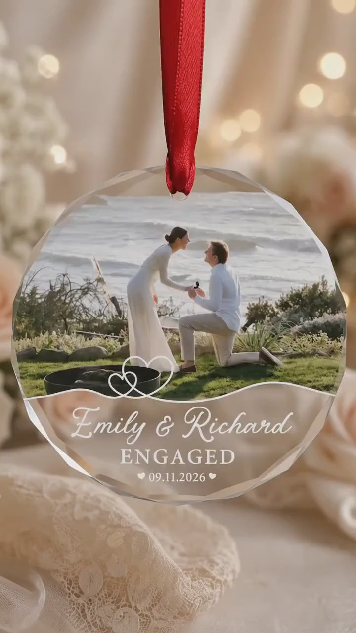 Custom Engagement Photo Ornament, Engagement Ornament, Personalization Marriage Proposal Gift, Couple Photo