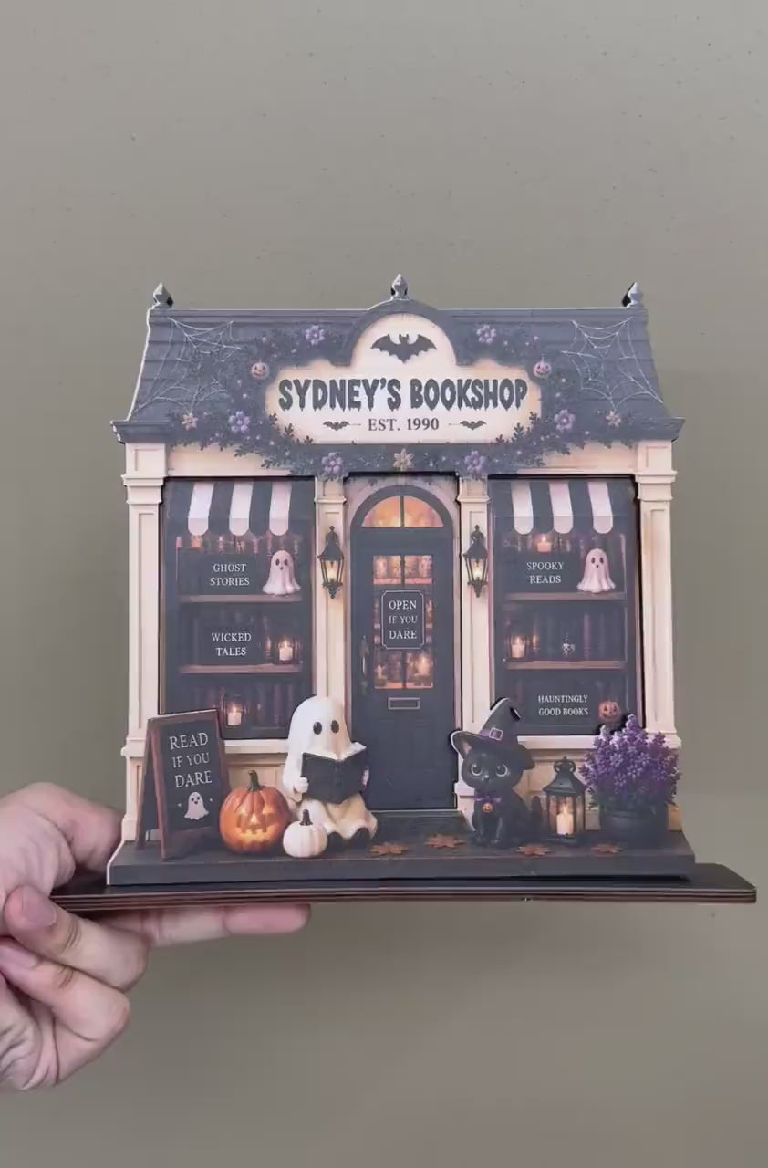 Personalized Reading Ghost Halloween Wood Sign, Book Stack Pumpkin BookShelf Decor, Reading Nook Gift