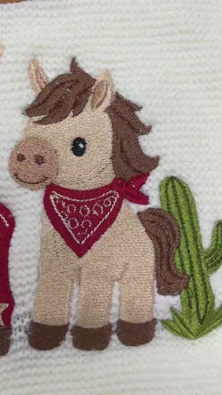 Personalized Cowboy Horse Baby Blanket Name, Custom Embroidered Cowboy Hat Boot Baby Shower Gift
