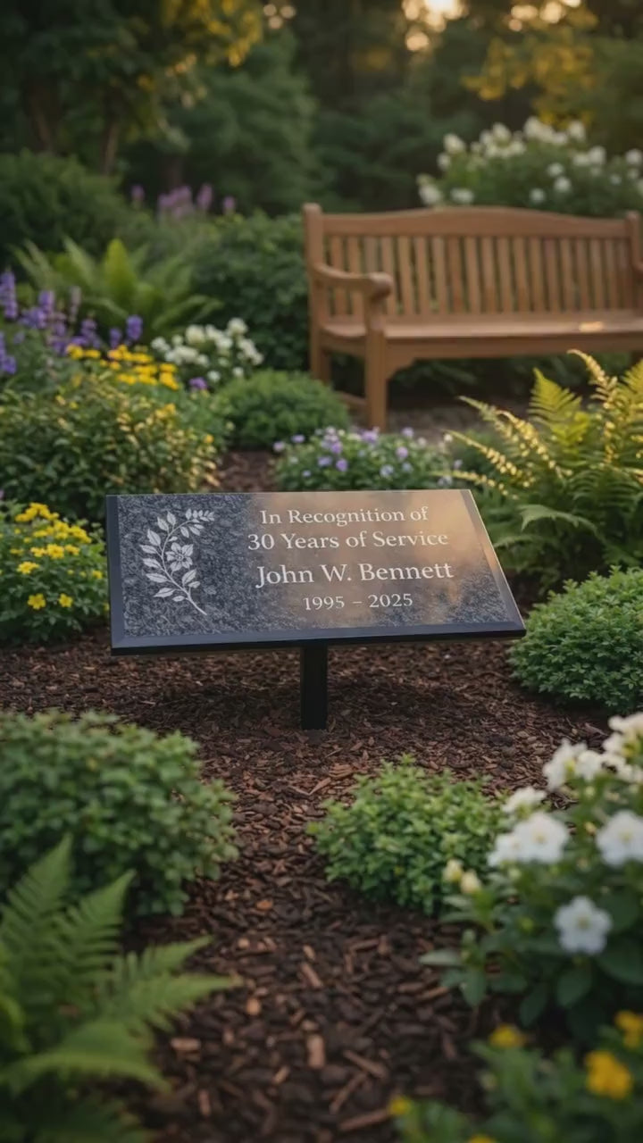 Black Granite Engraved Plaque, Custom Memorial, Recognition & Property Marker with Stand