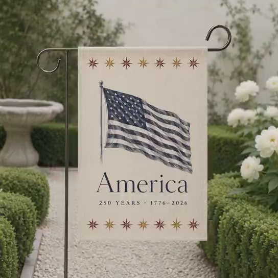 USA 250 Years Garden Flag, Rustic Farmhouse Patriotic Yard Banner
