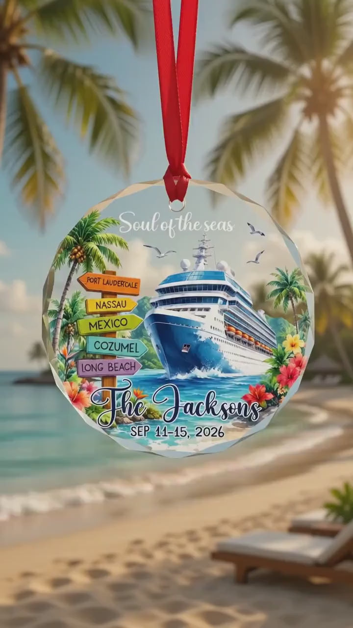 Custom Cruise Travel Adventure Ornament, Traveling Destination Glass Ornament, Travel Gift, Cruise Ship Keepsake