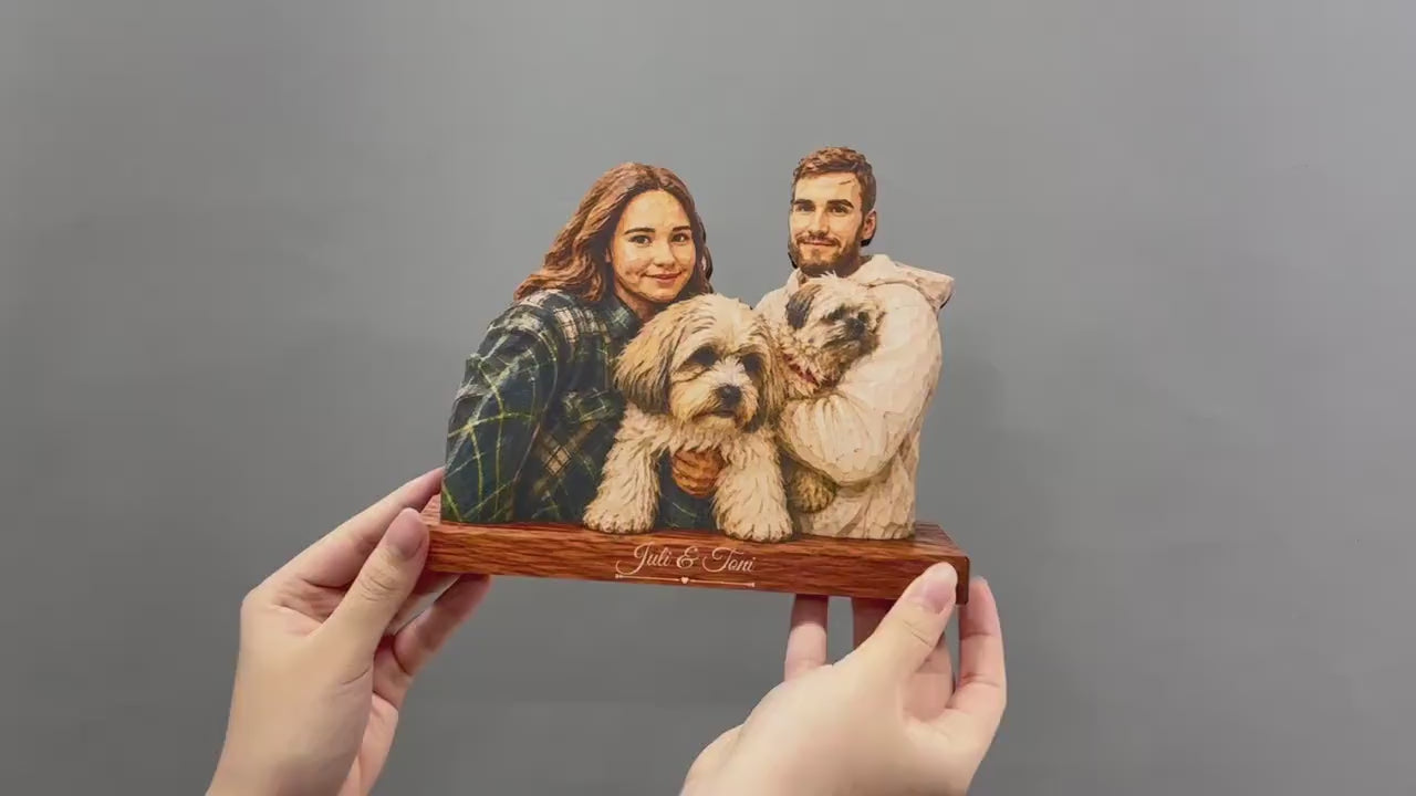 Custom Portrait Wooden Sign, Personalized Couple Wooden Plaque, Wedding Anniversary Gift, Family Photo Block