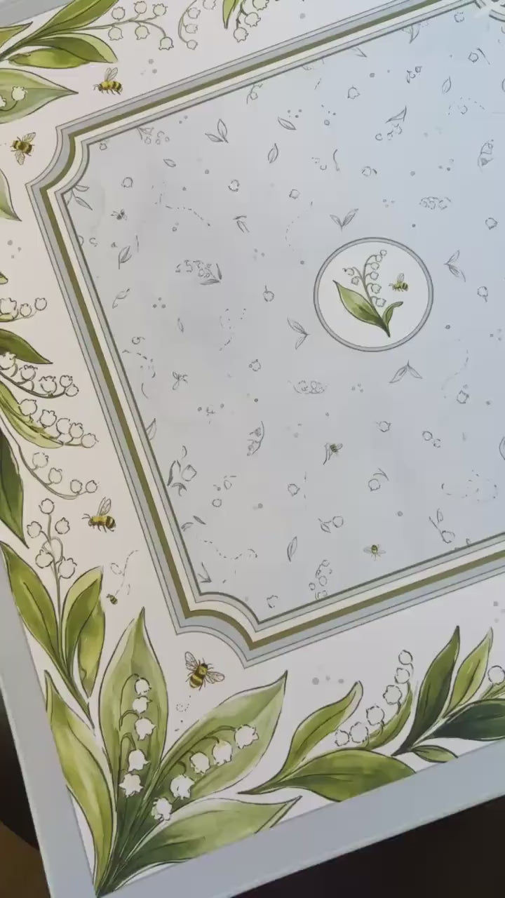 The Lily of the Valley Mahjong Mat, Bee & Botanical Floral Mahjong Mat, Custom Monogram Game Mat