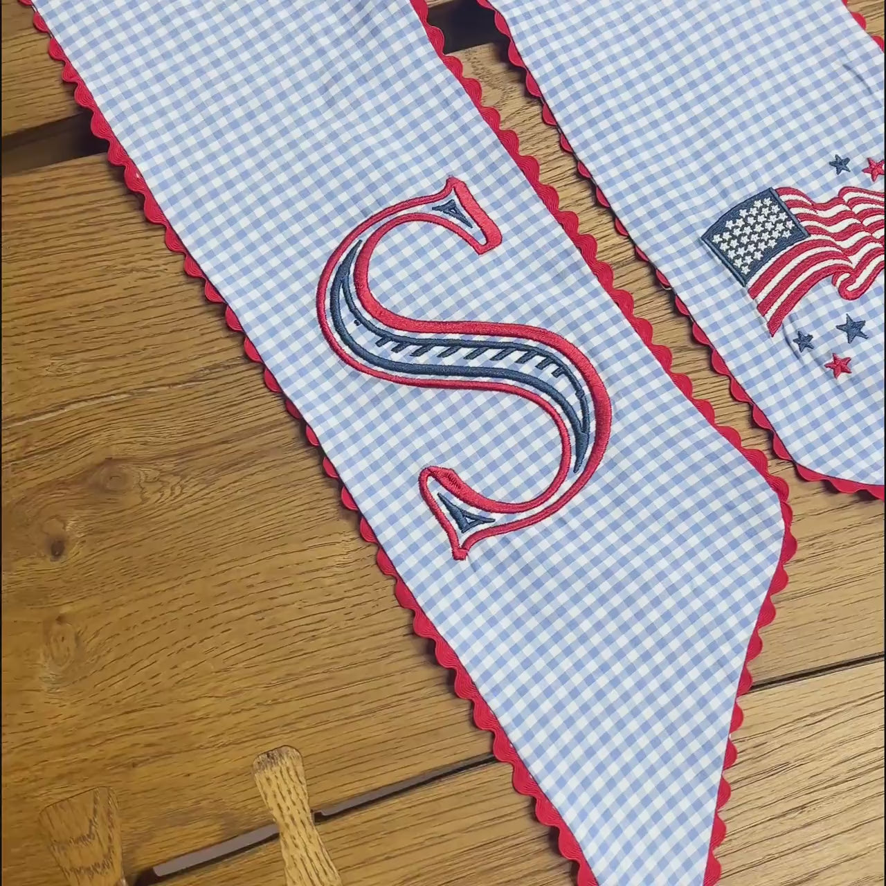 Personalized Monogram Fall Wreath Sash, Embroidered Autumn Leaf Door Decor, Gingham Ric Rac Bow