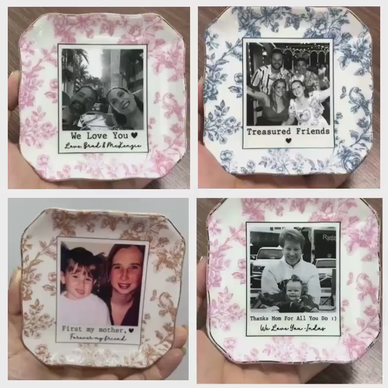 Personalized Mom Photo Jewelry Tray, Custom Toile De Jouy Mom Photo Ring Dish