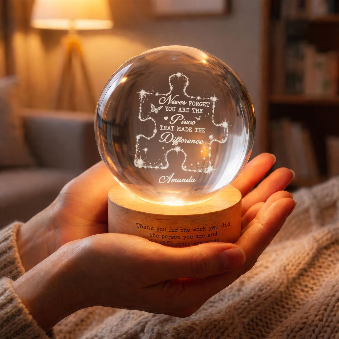 Personalized Employee Leaving Crystal Ball Night Light, Thank You Gift