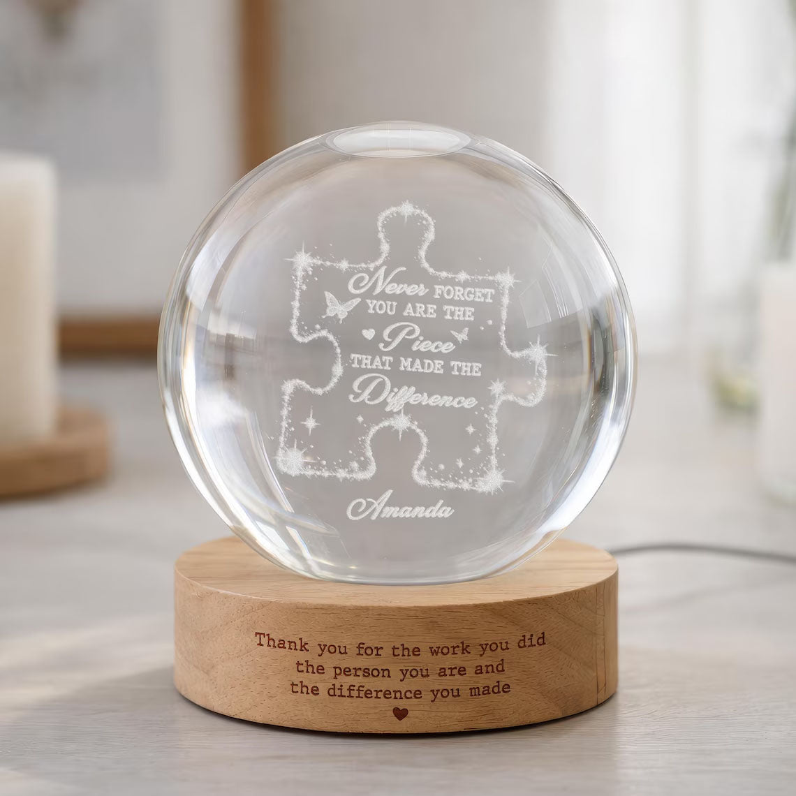 Personalized Employee Leaving Crystal Ball Night Light, Thank You Gift