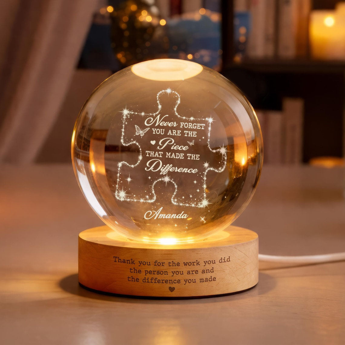Personalized Employee Leaving Crystal Ball Night Light, Thank You Gift